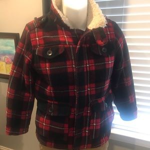 Nice boys red and black plaid winter coat.